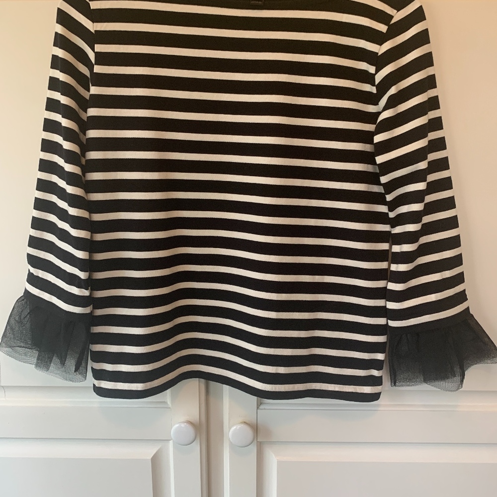 J Crew Tulle Cuff Black & White Striped  XXS Shirt